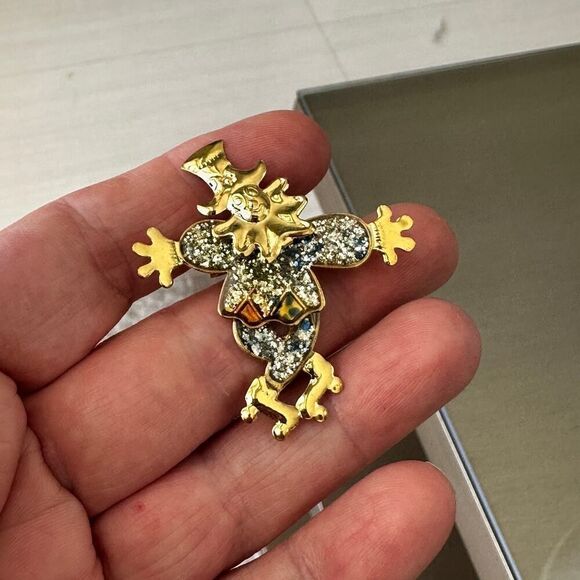 Vintage Harlequin Moveable Clown Brooch-Moveable Limbs, Enamel Glitter - Picture 4 of 5